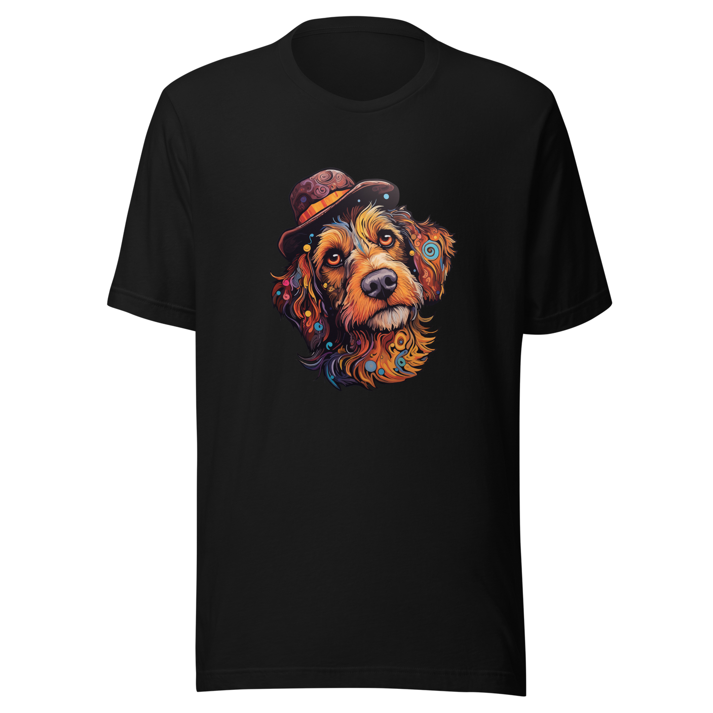 Unisex t-shirt "Bohemian Bowler: Artistic Dog with Hat"