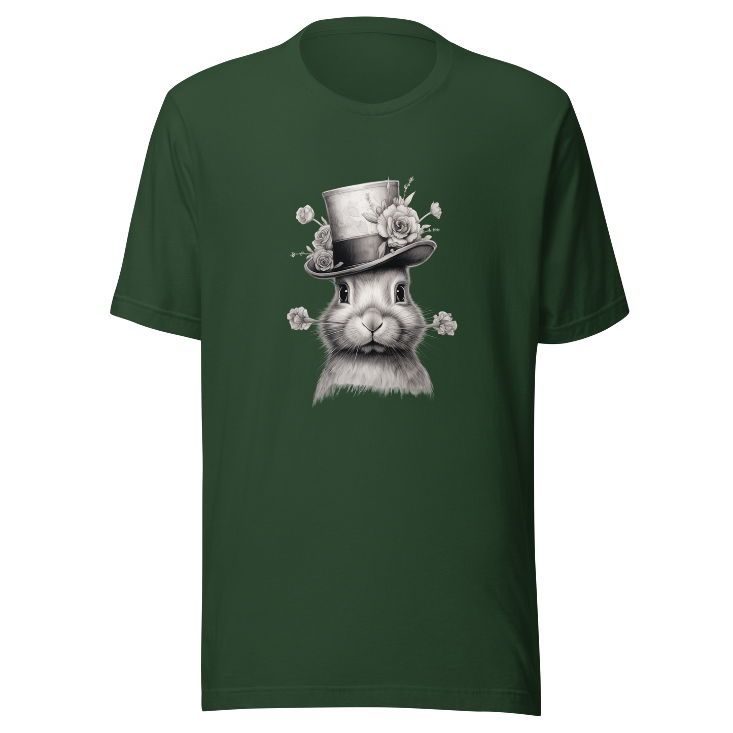 Unisex t-shirt Top Hat Bunny: Floral Finesse