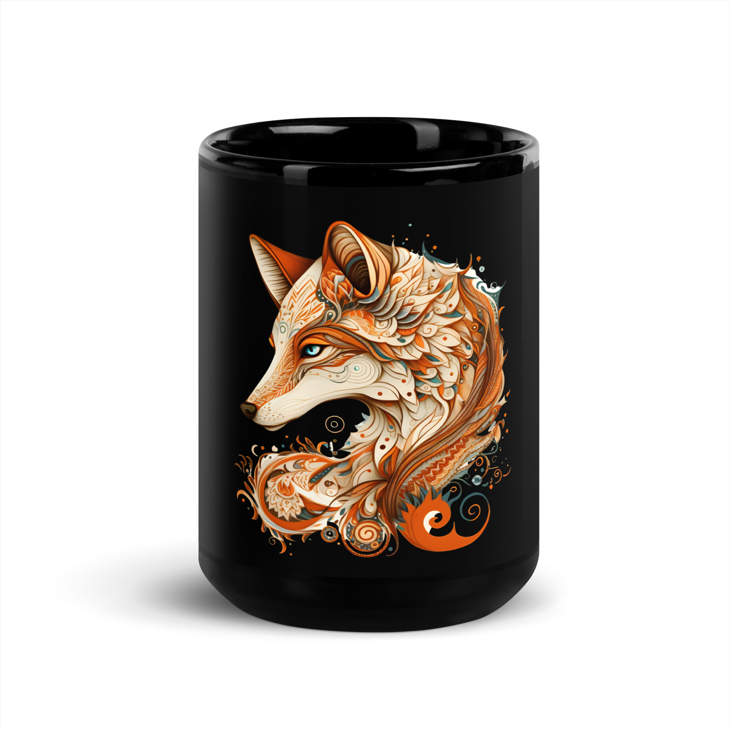 Black Glossy Mug with fox