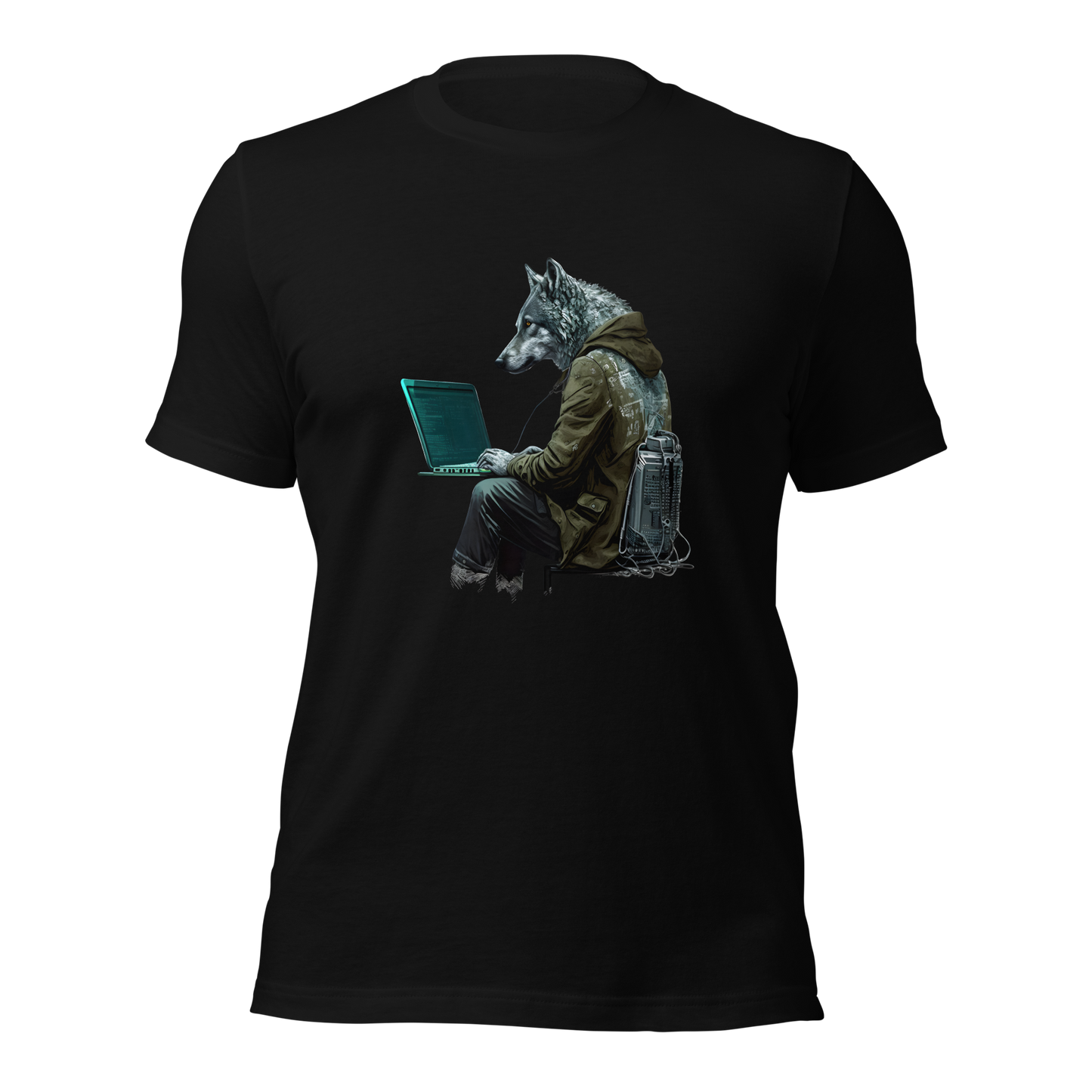 Unisex t-shirt with wolf-hacker, programmer