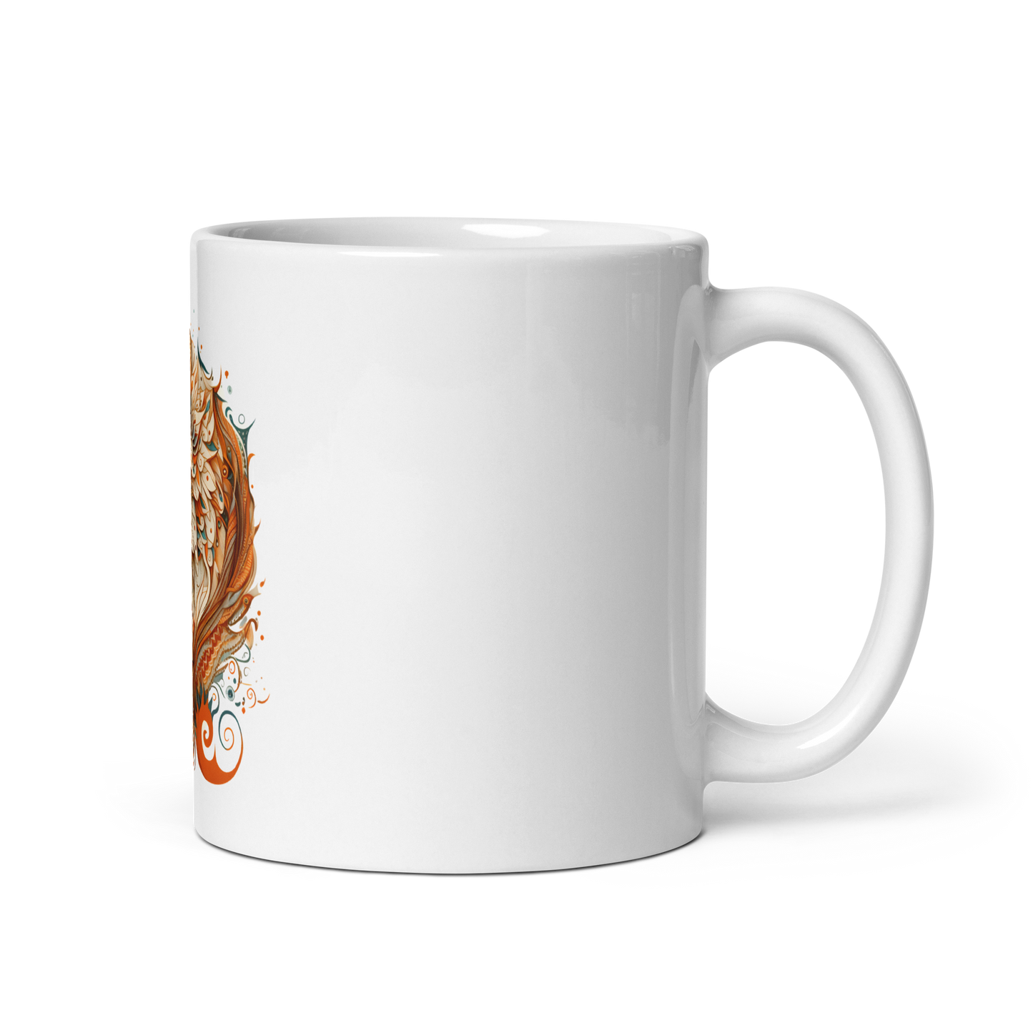 White glossy mug, fox print