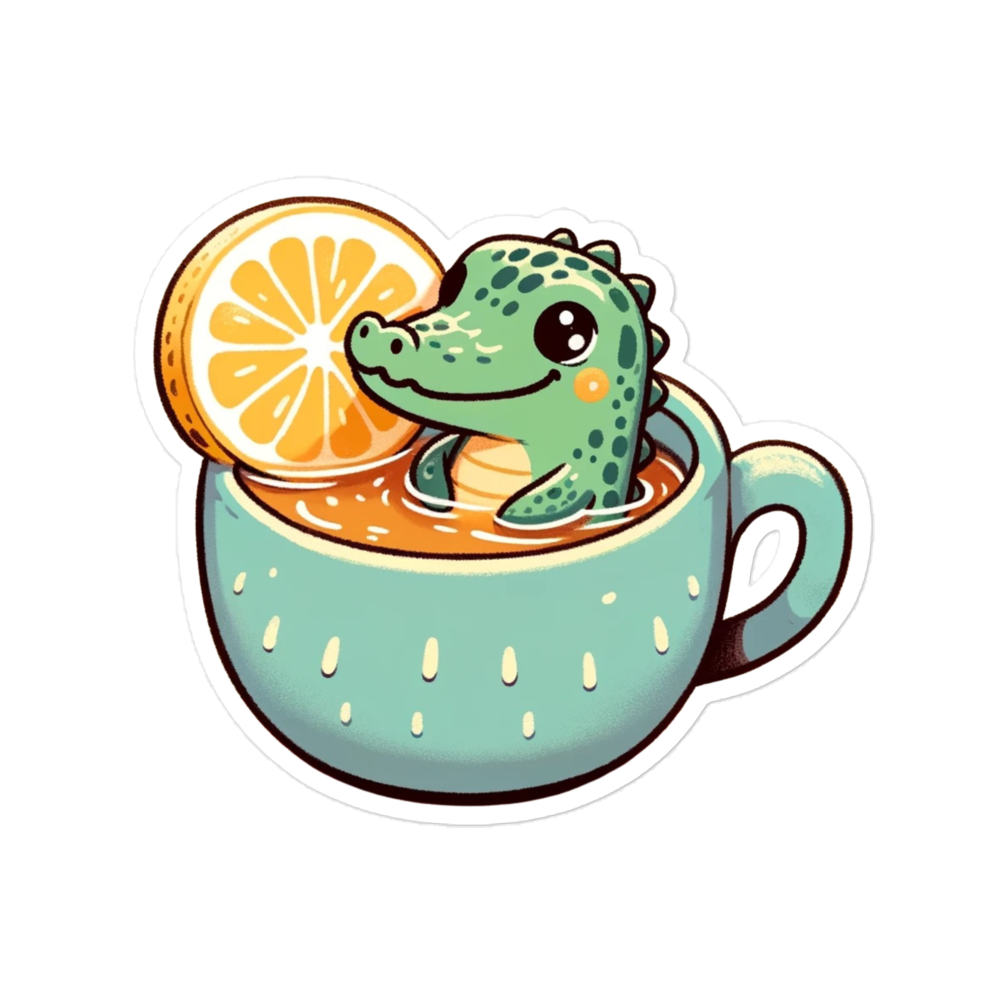 Bubble-free stickers crocodile in a mug