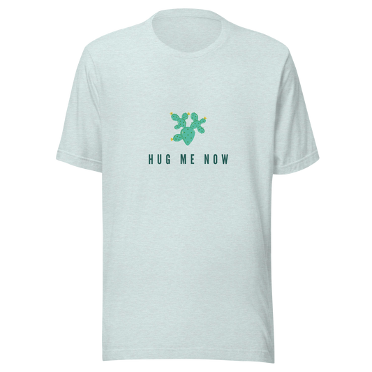 Unisex T-Shirt with cactus print and an inscription "Hug me"