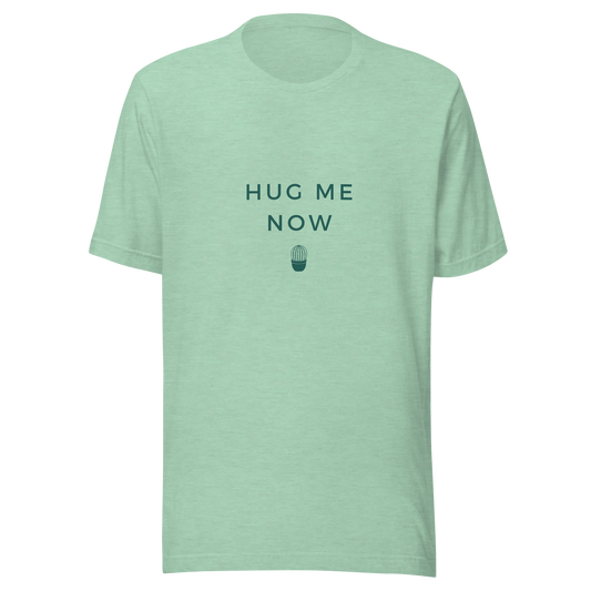 Unisex t-shirt with cactus print and an inscription "Hug me"