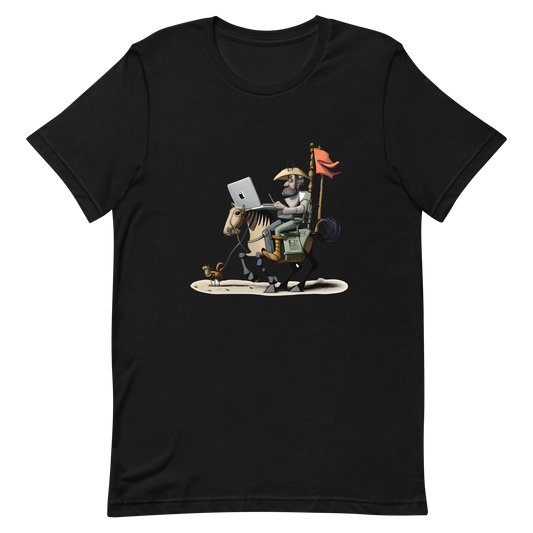 Unisex t-shirt with knight Don Quixote programmer