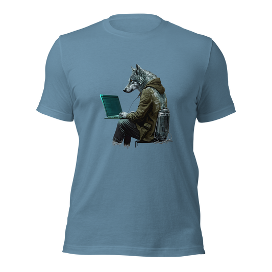 Unisex t-shirt with wolf-hacker, programmer