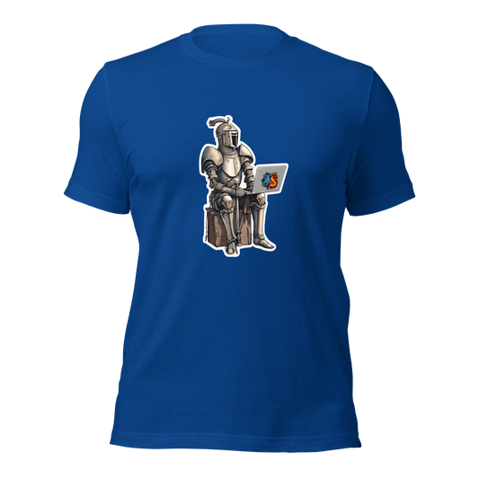 Unisex t-shirt with knight programmer in armor