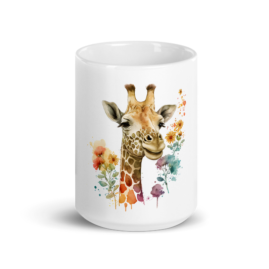 White glossy mug with giraffe