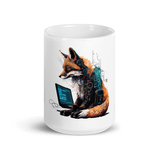 White glossy mug with fox-programmer, software engineer