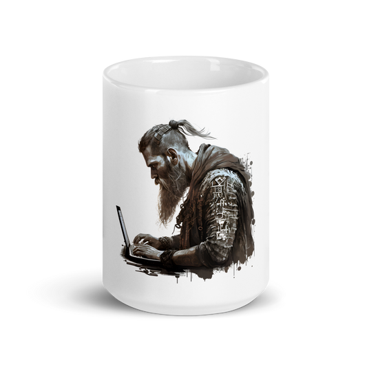 White mug with viking-programmer, software engineer